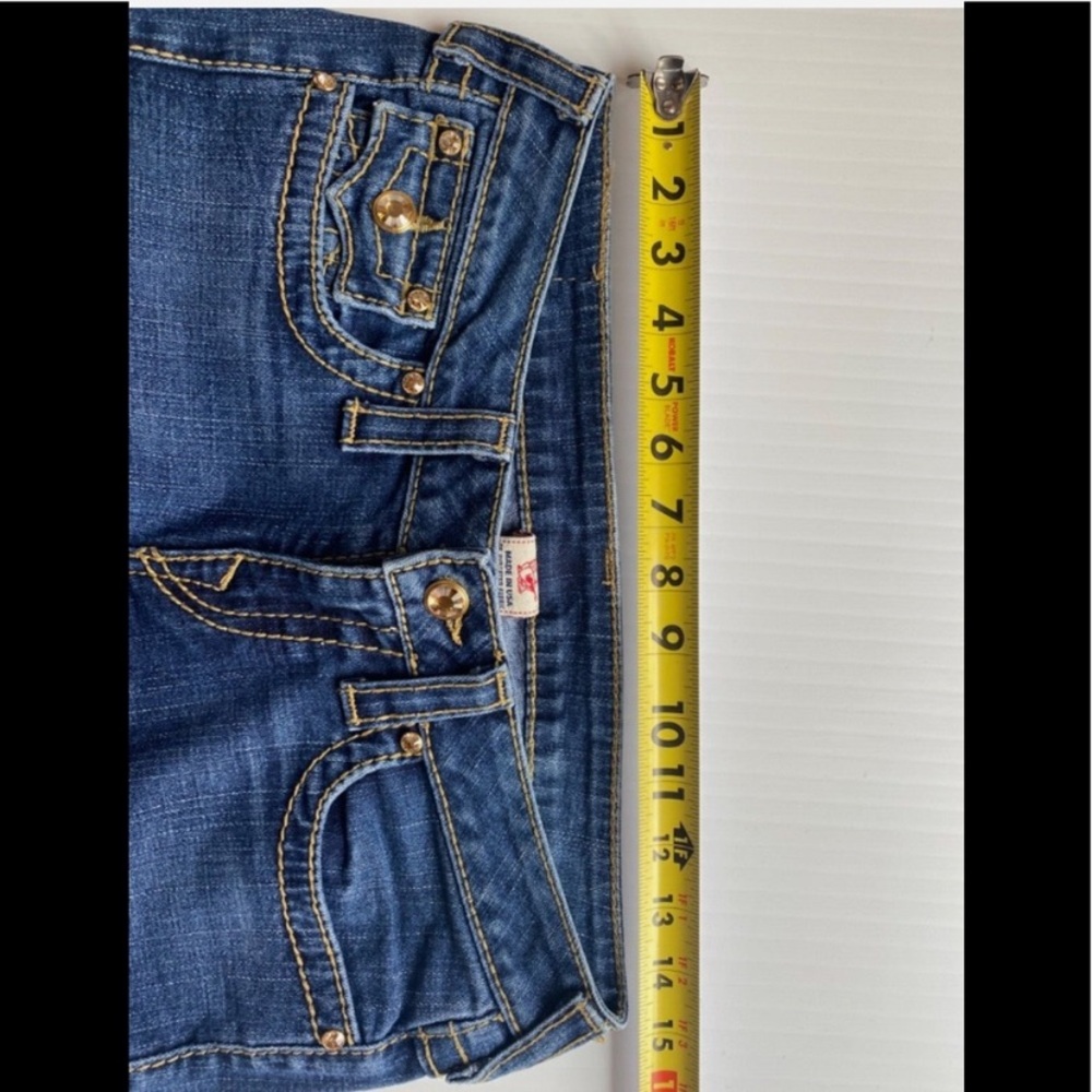 TRUE RELIGION RARE Yellow Crystal Button Flare Jeans Western Glam Bootcut Beauty - Picture 14 of 16